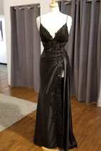 Black Floral Lace V-Neck Long Prom Dress with Slit,Event Dresses Elegant - £124.18 GBP