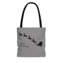 Merry Christmas Santa&#39;s Deers Frost Gray AOP Tote Bag - $17.65+
