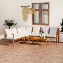 vidaXL Cream Acacia Wood Patio Lounge Set, 6-Piece, Reclining Chairs & Coffee - $780.99
