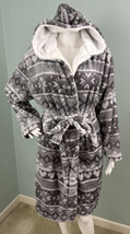 Catherine Malandrino Gray Fleece Fair Isle Print Bath Robe Tie Waist Sz L / XL - £19.41 GBP