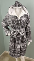 Catherine Malandrino Gray Fleece Fair Isle Print Bath Robe Tie Waist Sz ... - £19.77 GBP