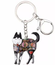 Enameled  Colored Husky Dog Key Ring Clip - £6.88 GBP