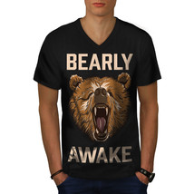 Bearly Grizzly Awake Shirt Coffee Men V-Neck T-shirt - £10.35 GBP