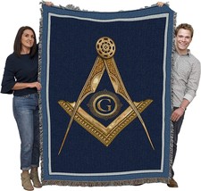 Masonic Gold Sq.Are And Compass Blanket, A Woven Cotton Throw Made In The Usa - £63.30 GBP