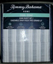 Nip Tommy Bahama Cool Zone King Sheet Set Blue White Maldive Stripe 100% Cotton - £94.95 GBP