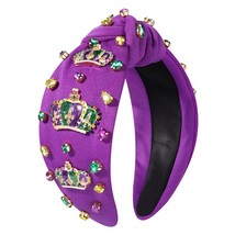 Mardi Gras Headbands for Women Glitter Fleur De Lis Crown Headband Jeweled Cryst - £25.48 GBP