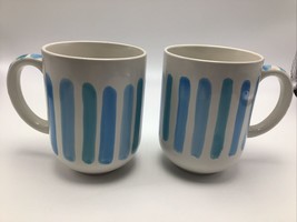 Francois et Mimi Mug Set 2 Blue White Stripe Turquoise Teal Coffee Cup Oversi... - £20.56 GBP