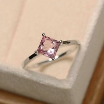 1.25CT Princess Pink Tourmaline Solitaire Engagement Ring 14K White Gold Over - £49.32 GBP