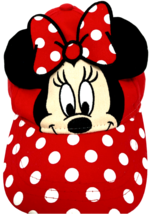 Girls Disney Minnie Mouse Cap Hat Red Adjustable Polka Dots Iconic Ears &amp; Bow - £7.10 GBP