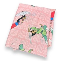 Vintage 90s Disney Princess Mulan Pink Twin Fitted Bed Sheet USA Made AOP Fabric - £28.88 GBP