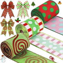 3 Rolls Christmas Wired Ribbon Red And Lime Green Christmas Wrapping Ribbon 2.56 - £20.33 GBP