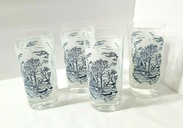 Curriers and Ives Tumblers Lot of 4 Blue on White Design 12 oz 5 3/4” he... - £35.01 GBP