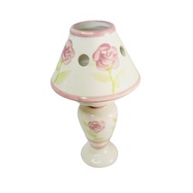 Rose Candlestick Votive Holder with Shade Hand Painted Ceramic 9 Inch Pink Cream - £11.58 GBP
