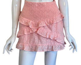 Peach Mini Skirt Nordstrom Le Lis Women&#39;s Small Ruffles Eyelets Elastic ... - £12.60 GBP