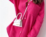 Yuka Long Sleeve Oversize Button Down Shirt Pink - $50.00