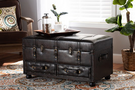Lauro Distressed Dark Brown Faux Leather 2-Drawer Storage Trunk Ottoman - $4,730.29 MXN