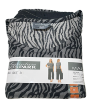 Madison Park 2 Piece Pajama Lounge Set Women M (8-10) Black Capri Zebra Top - £13.42 GBP