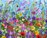24&quot; X 44&quot; Panel Wild Floral Wildflowers Butterflies Field Cotton Fabric ... - $9.97