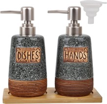 Kitchen Soap Dispenser Set with Tray , Ceramic Material,Durable (Grey+Grey) - £12.40 GBP