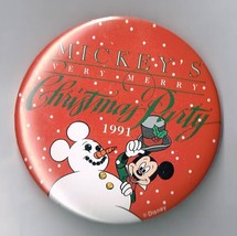 1991 Mickeys Very merry Christmas Party Pin back Button Pinback - £18.93 GBP