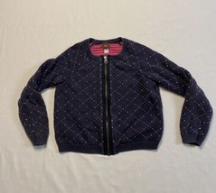TEA Collection Full Zip Navy/Pink Cardigan Sweater Hearts Pattern Girl Medium - £9.20 GBP