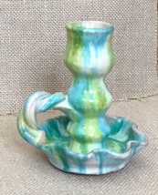 Williamsburg Art Pottery Chamberstick Candle Holder Twisted Handle Funky... - $23.76