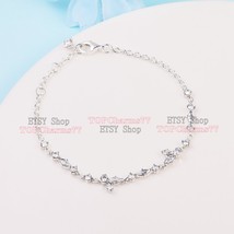 Mother’s Day 925 Sterling Silver Sparkling Herbarium Cluster Chain Bracelet - £19.69 GBP