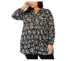 Style &amp; Co Womens Plus 1X Shadow Blossom Printed Mesh Peplum Shirt Top NWT BI84 - £19.40 GBP
