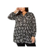 Style &amp; Co Womens Plus 1X Shadow Blossom Printed Mesh Peplum Shirt Top N... - £19.63 GBP