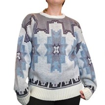 80s LG Geometric Southwest Aztec Offwhite Sweater Crewneck Streetwear Sn... - £37.26 GBP