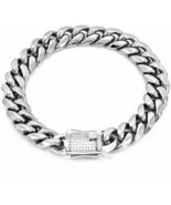 Silver Plated over Stainless Steel Cuban Link Bracelet CZ Iced Clasp 14m... - £15.79 GBP