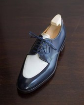 Party Style Black &amp; White Derby Leather Vintage Shoes For Men Made By Hand - £101.45 GBP