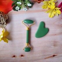 Natural Green Jade Mssage Roller &amp; Gua Sha,Jade Fcial Mssage Kit,WITH WO... - $22.48