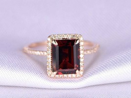 3.20Ct Emerald Simulated Garnet Engagement Gift Ring 14k Rose Gold Plated Silver - £88.72 GBP