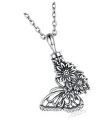 Silver Butterfly Sunflower Urn Necklace - S925 Butterfly Ashes Keepsake - $2,617.24 MXN