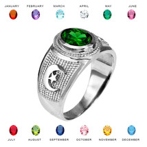 Sterling Silver Crescent Moon Band Islamic Birthstone CZ Ring - $49.99