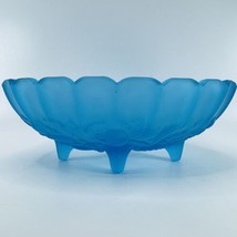 Indiana Glass Blue Satin Frosted Footed Oval Embossed VTG Fruit Bowl - £22.22 GBP