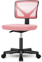 Pink Mesh Armless Office Chair | Lumbar Support | Rolling Swivel - $51.99