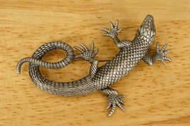 Vintage Costume Jewelry JJ Pewter Large Scaly Lizard Metal Figural Brooch Pin - £23.08 GBP