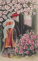 Victorian Lady Flowers Floral Embossed Postcard C15 - $2.99