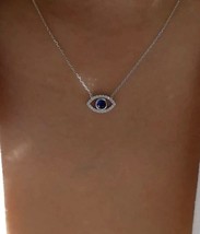 Silver Evil Eye Necklace With Cubic Zirconia And Sapphire Crystal - £9.81 GBP