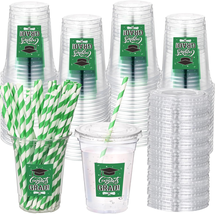 Graduation Plastic Cup Disposable 50 Set with Lid and Paper Straw 16 Oz Clear Dr - £26.46 GBP