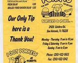 Porky&#39;s Burgers &amp; More Menu San Antonio Texas I Got Porked at Porky&#39;s - £14.01 GBP