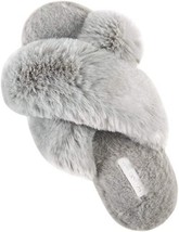 HALLUCI Women&#39;s Cross Band Soft Plush Fleece House Indoor Outdoor Slippers M - £16.39 GBP