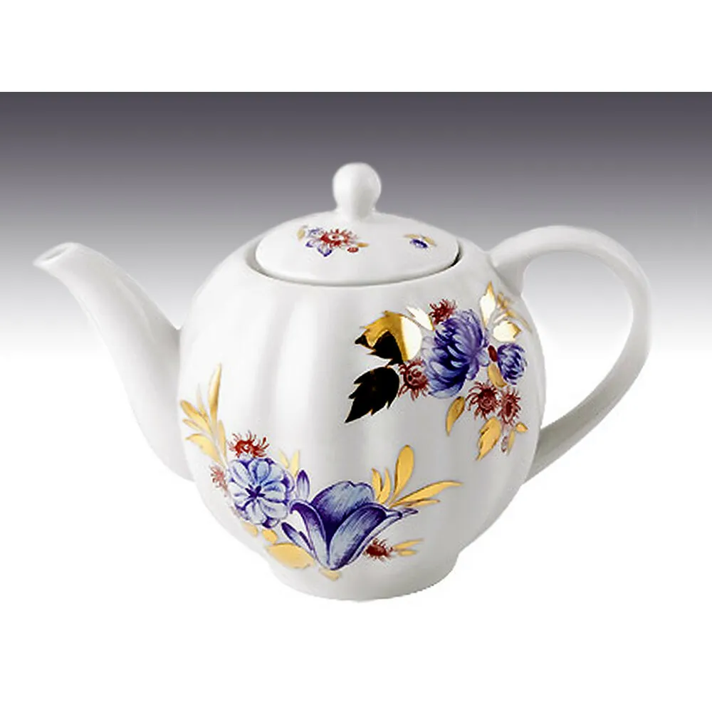 Lomonosov Porcelain Golden Leaves Tea Pot 5 Inch - £62.16 GBP
