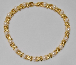 Gold Tone Rhinestone &amp; Ecru Faux Pearl Choker Necklace Gorgeous 16&quot; - £43.22 GBP
