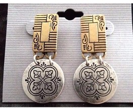 dangling two toned geometric design earrings pierced - £14.88 GBP