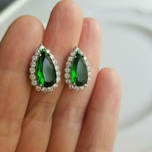 4.20 Ct Pear Lab Created Green Emerald Stud Gift Earrings 14k White Gold Plated - £50.27 GBP