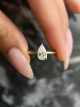 Lab Grown 1.00 Cts PEAR Cut E VS2 CVD Diamond Ring Solitaire 14k Yellow ... - $850.00