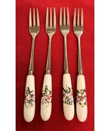 4 Portmeirion Botanic Garden Individual Dessert Forks Porcelain Handles ... - $21.65 CAD
